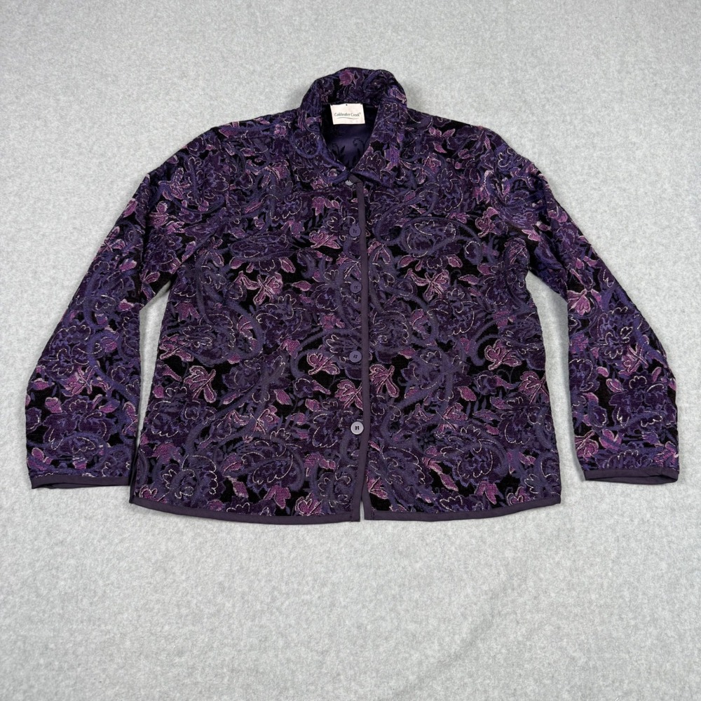 Vintage Coldwater Creek Purple Floral Tapestry Button Front Jacket Metallic L